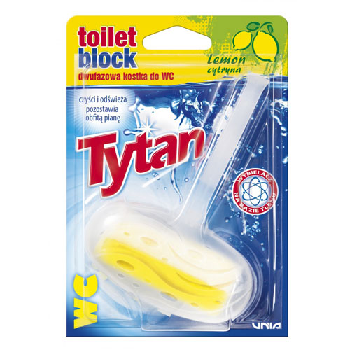 Dwufazowa kostka do WC Tytan cytrynowy koszyczek